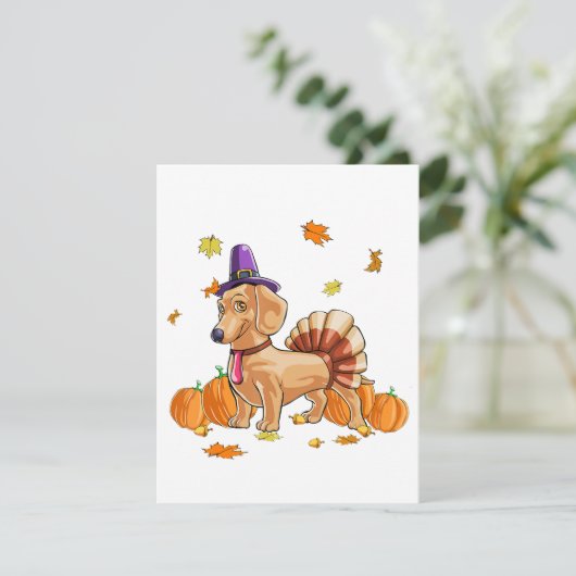 Happy Thanksgiving Dachshund Turkey Costume T Fun Kaart (Staand voorkant)