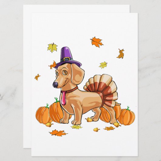 Happy Thanksgiving Dachshund Turkey Costume T Fun Menu (Voorkant / Achterkant)