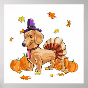 Happy Thanksgiving Dachshund Turkey Costume T Fun Poster