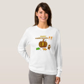 Happy Thanksgiving-dames, lange hoes, T-Shirt (Voorkant volledig)