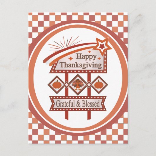 Happy Thanksgiving Dankbaar & Gezegend Retro Teken Briefkaart (Voorkant)