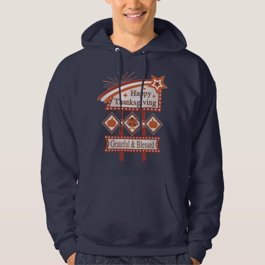 Happy Thanksgiving Dankbaar & Gezegend Retro Teken Hoodie (Voorkant)
