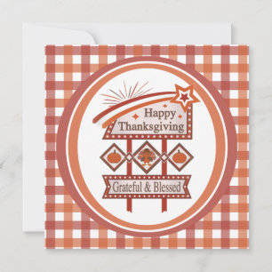 Happy Thanksgiving Dankbaar & Gezegend Retro Teken Kaart