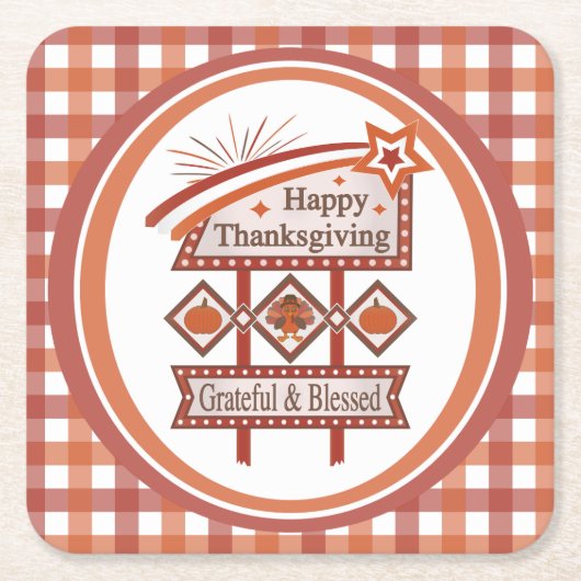 Happy Thanksgiving Dankbaar & Gezegend Retro Teken Kartonnen Onderzetters (Voorkant)