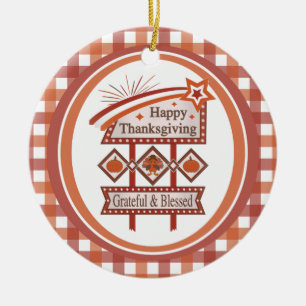 Happy Thanksgiving Dankbaar & Gezegend Retro Teken Keramisch Ornament