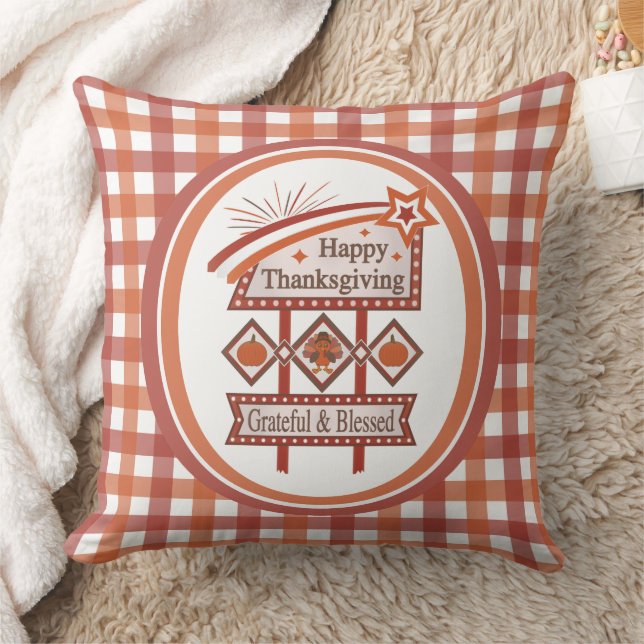 Happy Thanksgiving Dankbaar & Gezegend Retro Teken Kussen (Deken)