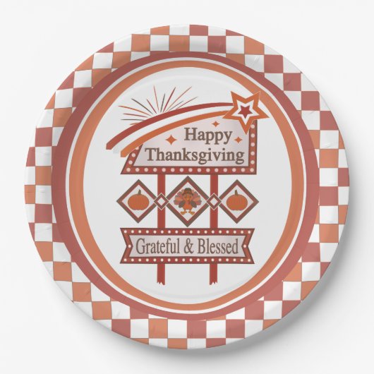 Happy Thanksgiving Dankbaar & Gezegend Retro Teken Papieren Bordje (Voorkant)