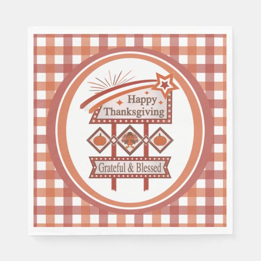 Happy Thanksgiving Dankbaar & Gezegend Retro Teken Servet (Voorkant)