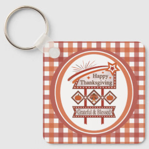 Happy Thanksgiving Dankbaar & Gezegend Retro Teken Sleutelhanger