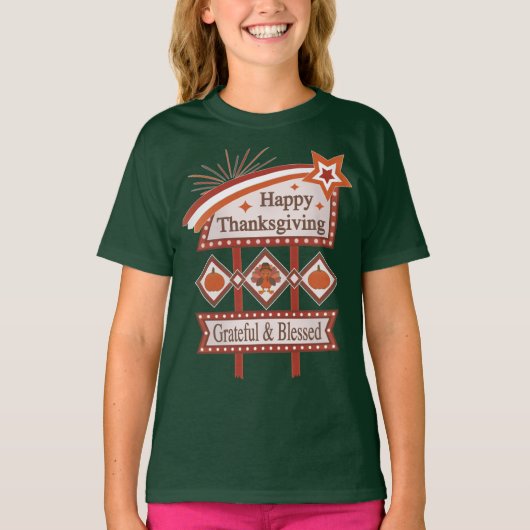 Happy Thanksgiving Dankbaar & Gezegend Retro Teken T-shirt (Voorkant)