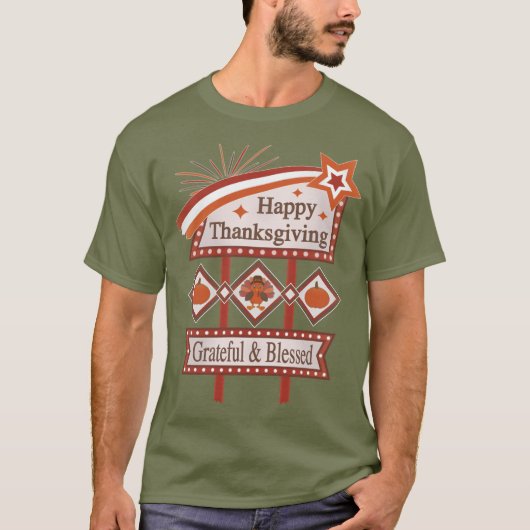 Happy Thanksgiving Dankbaar & Gezegend Retro Teken T-shirt (Voorkant)
