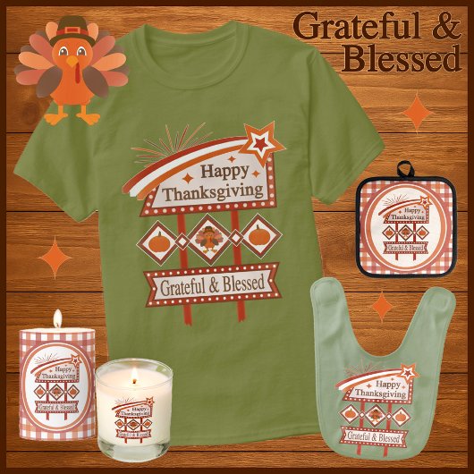 Happy Thanksgiving Dankbaar & Gezegend Retro Teken T-shirt