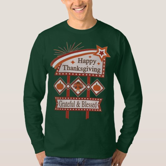 Happy Thanksgiving Dankbaar & Gezegend Retro Teken T-shirt (Voorkant)