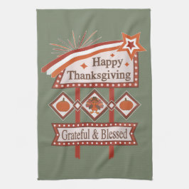 Happy Thanksgiving Dankbaar & Gezegend Retro Teken Theedoek