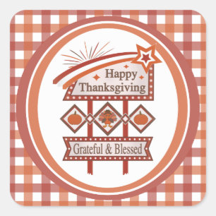 Happy Thanksgiving Dankbaar & Gezegend Retro Teken Vierkante Sticker