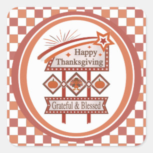 Happy Thanksgiving Dankbaar & Gezegend Retro Teken Vierkante Sticker