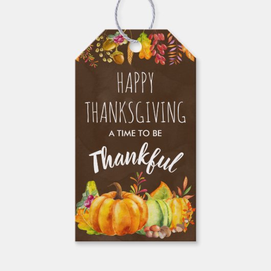 Happy Thanksgiving Dankbare Waterverf Pompoenen Cadeaulabel (Voorkant)