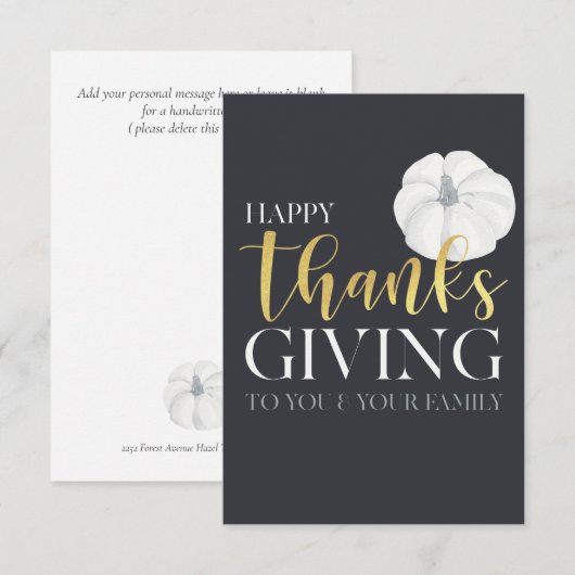 "Happy Thanksgiving" darkblue silvergrey Bedankkaart (Voorkant / Achterkant)