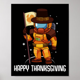 Happy Thanksgiving Day Astronaut Turkije Vlag Herf Poster