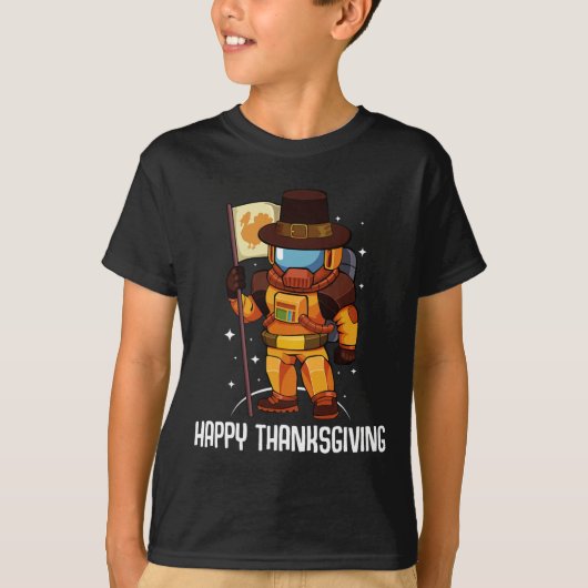 Happy Thanksgiving Day Astronaut Turkije Vlag Herf T-shirt (Voorkant)