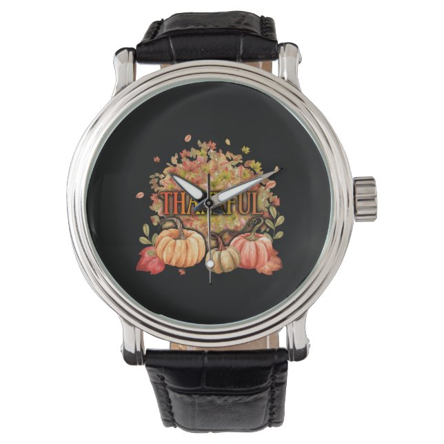 Happy Thanksgiving Day Autumn Fall Maple Leaves Horloge (Voorkant)