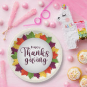 Happy Thanksgiving Day Autumn Leaves Frame  Papieren Bordje (Feest)