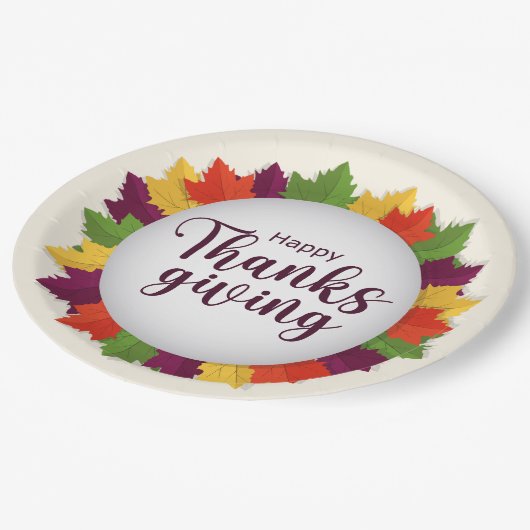 Happy Thanksgiving Day Autumn Leaves Frame Papieren Bordje (Gekanteld)