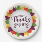 Happy Thanksgiving Day Autumn Leaves Frame  Papieren Bordje (Voorkant)