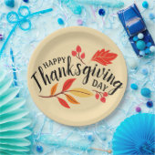 Happy Thanksgiving Day Botanische Herfst Beige Lea Papieren Bordje (Feest)
