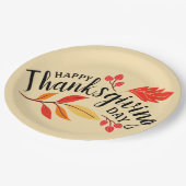 Happy Thanksgiving Day Botanische Herfst Beige Lea Papieren Bordje (Gekanteld)