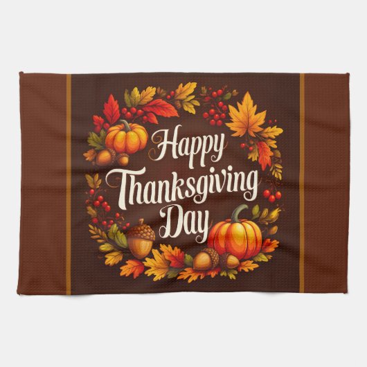 Happy Thanksgiving Day Bruine Keuken Handdoek (Horizontaal)