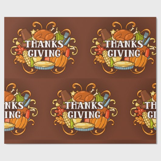 Happy Thanksgiving Day Food Wrapping Paper Cadeaupapier (Vlak)