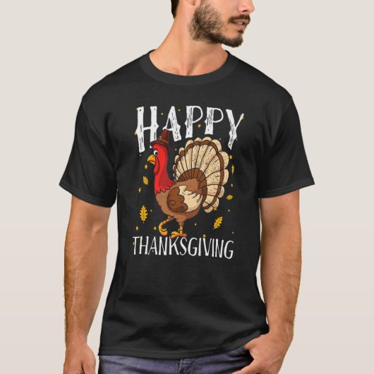 Happy Thanksgiving Day Funny Cute Pilgrim Turkey T-shirt (Voorkant)