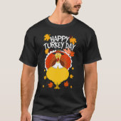 Happy Thanksgiving Day Funny Cute Pilgrim Turkey T-shirt (Voorkant)