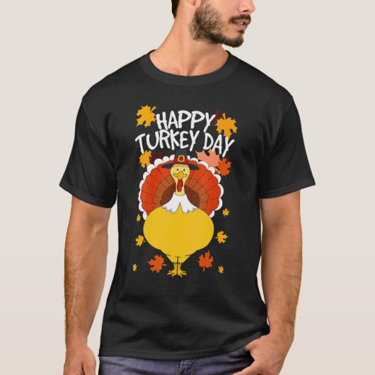 Happy Thanksgiving Day Funny Cute Pilgrim Turkey T-shirt (Voorkant)