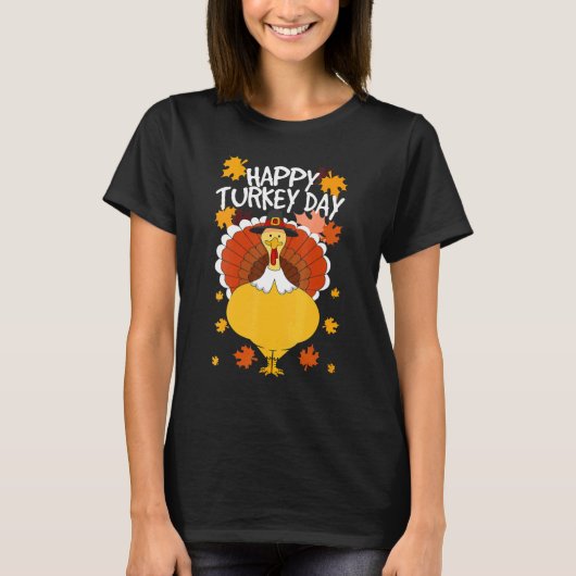 Happy Thanksgiving Day Funny Cute Pilgrim Turkey T-shirt (Voorkant)