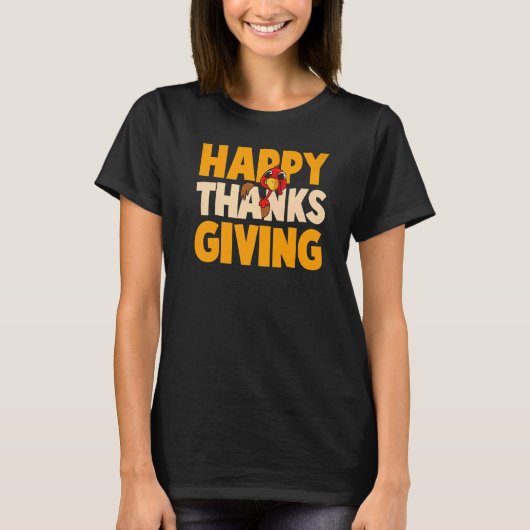 Happy Thanksgiving Day Funny Cute Pilgrim Turkey T-shirt (Voorkant)