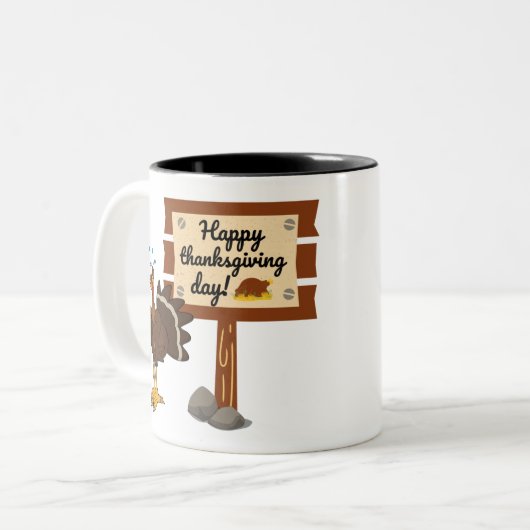 Happy Thanksgiving Day Funny Tweekleurige Koffiemok (Voorkant links)
