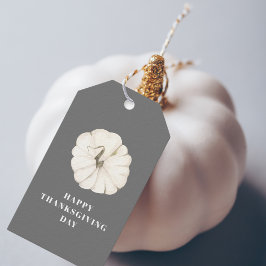 Happy Thanksgiving Day | Grijze pompoen Cadeaulabel