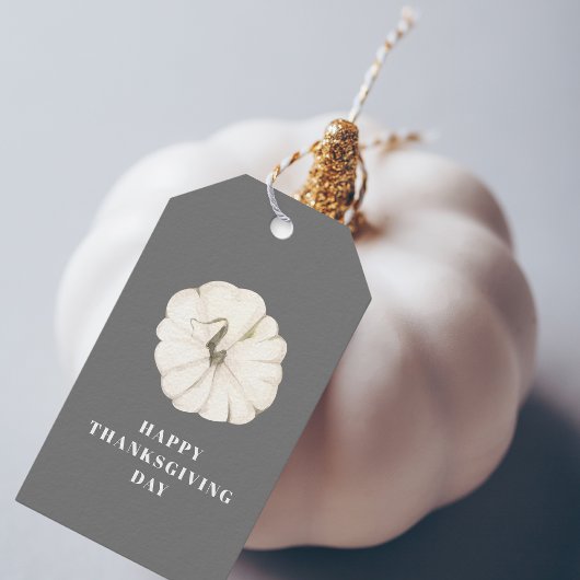 Happy Thanksgiving Day | Grijze pompoen Cadeaulabel