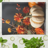 Happy Thanksgiving Day Oranje pompoenbloemen Theedoek (Gevouwen)