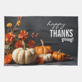 Happy Thanksgiving Day Oranje pompoenbloemen Theedoek