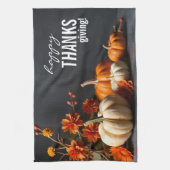 Happy Thanksgiving Day Oranje pompoenbloemen Theedoek (Verticaal)