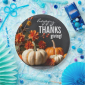 Happy Thanksgiving Day Pompoen Bloemen Papieren Bordje (Feest)