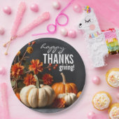 Happy Thanksgiving Day Pompoen Bloemen Papieren Bordje (Feest)