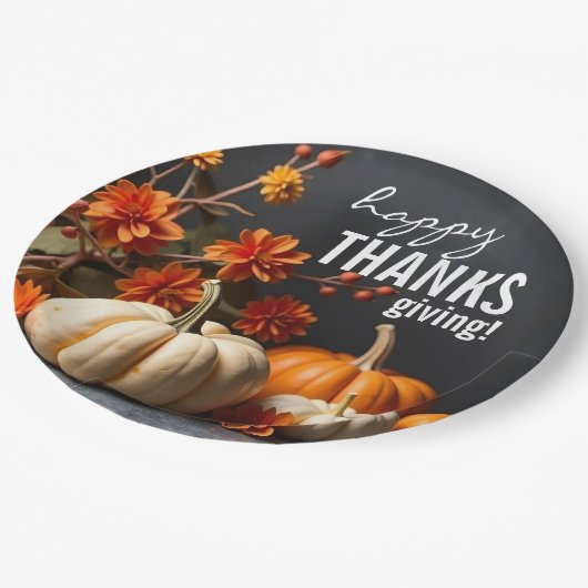 Happy Thanksgiving Day Pompoen Bloemen Papieren Bordje (Gekanteld)