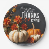 Happy Thanksgiving Day Pompoen Bloemen Papieren Bordje (Voorkant)