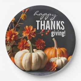 Happy Thanksgiving Day Pompoen Bloemen Papieren Bordje