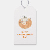 Happy Thanksgiving Day | Pompoenen en bloemen Cadeaulabel (Voorkant)