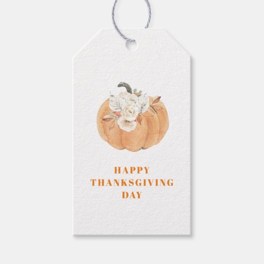 Happy Thanksgiving Day | Pompoenen en bloemen Cadeaulabel (Voorkant)